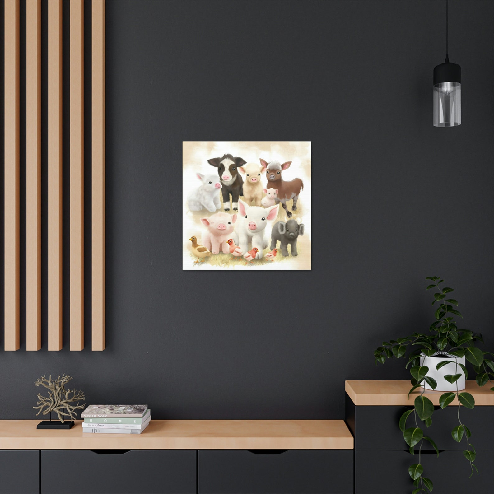 Adorable Baby Farm Animals Wall Art in Animated Style Baby Pig, Cow