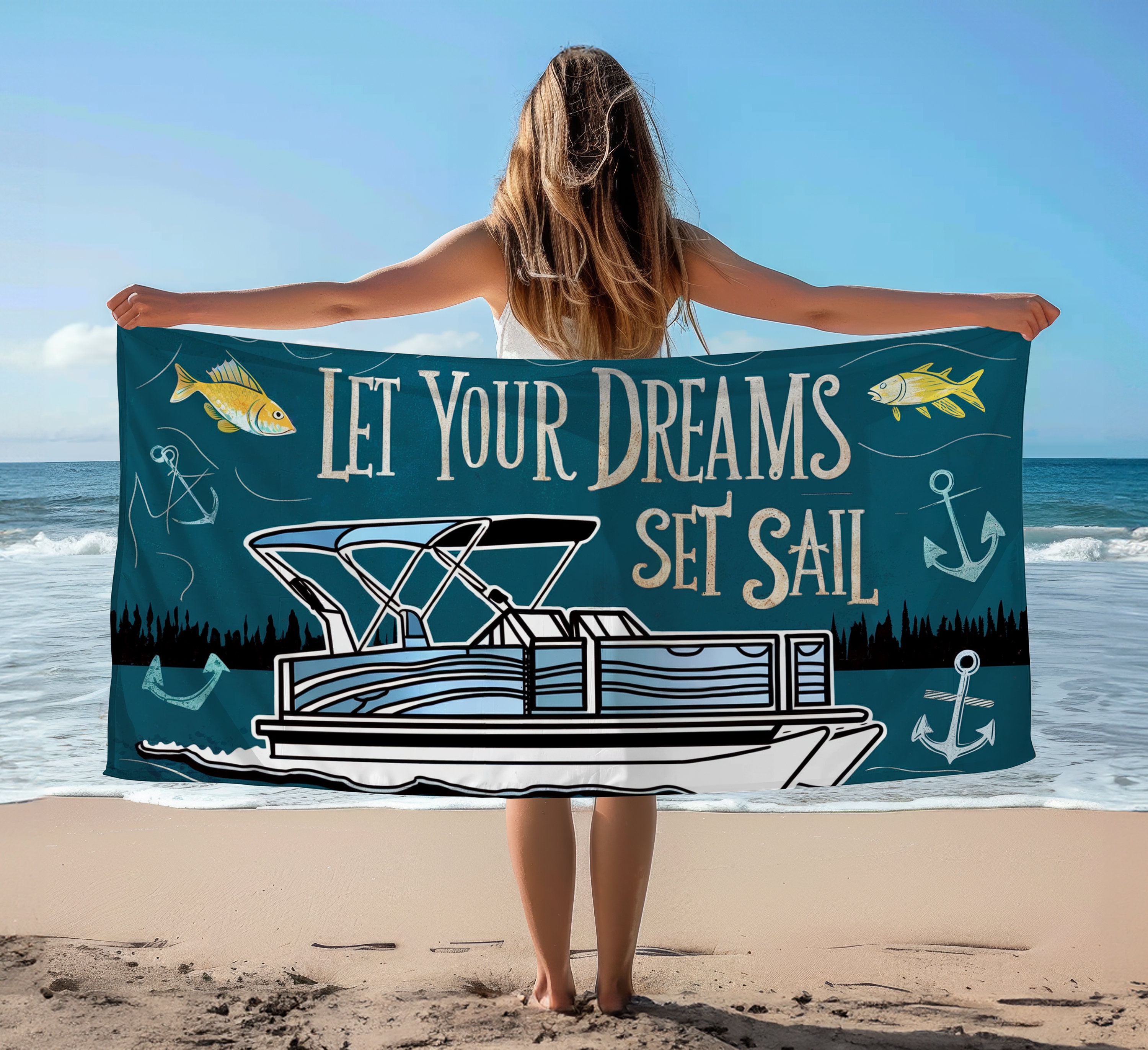 Pontoon Boat Beach Towel Personalized Lake Cabin Gifts Lake Gifts For Mom Pool Towel Custom Lake Towels RV Camping Gift Lake House Gift