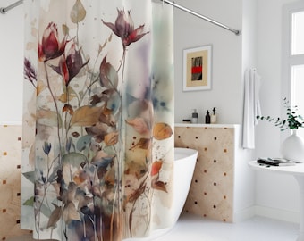 Botanical Shower Curtain Wildflowers Botanical Watercolor Print Shower Curtains Loose Floral Print Whimsical Bath Decor Floral Shower