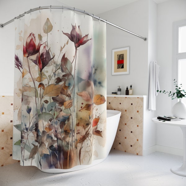 Botanical Shower Curtain Wildflowers Botanical Watercolor Print Shower Curtains Loose Floral Print Whimsical Bath Decor Floral Shower