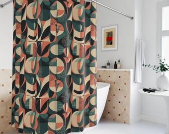 Mid-Century Modern Shower Curtain Bold Retro Shapes Geometric Bathroom Decor