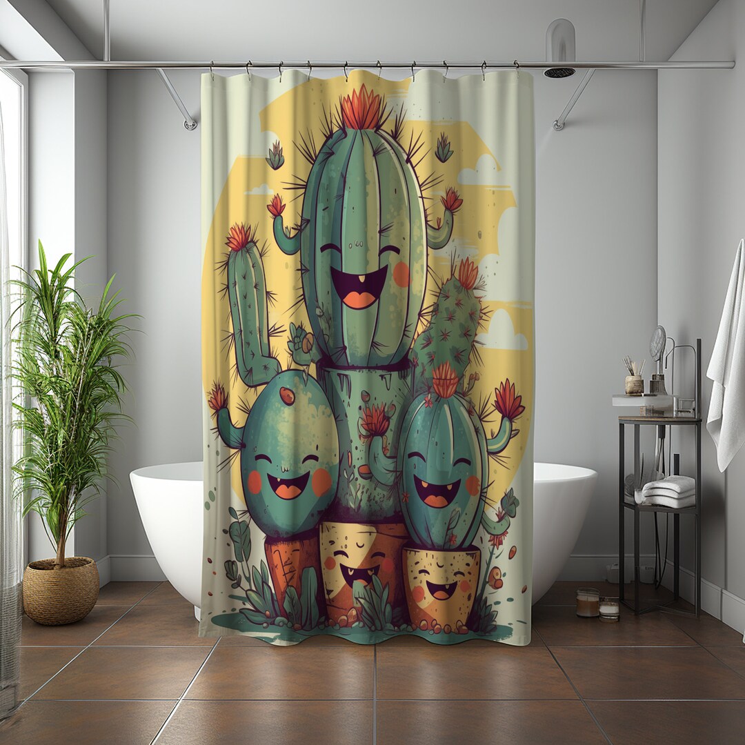 Desert Shower Curtain Cactus Flower Bathroom Curtain Etsy
