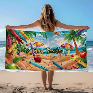 Teacher Beach Towel Custom Beach Towel Teacher Gift Retirement Elementary High School End Of Year Graduation Pre K