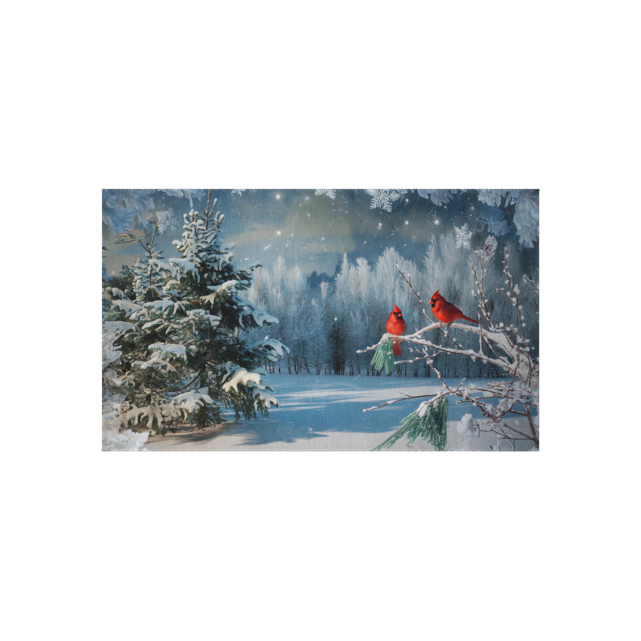 Winter Cardinal Outdoor Rug: Snowy Pine Tree Holiday Decor - Etsy