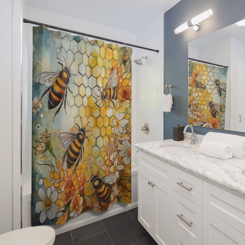 Bee Shower Curtains Bee Themed Nature Themed Etsy