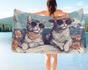 Cat Beach Towel Cats In Sunglasses Gift For Her Beach Accessories Gift For Her Summer Birthday Gift Beachgoer Gift