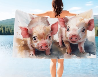 Mini Pig Beach Towel Gift For Mini Pig Lovers Watercolor Design Pool Towel Gift For Animal Lovers Gift For Kids Beach Towels Personalized