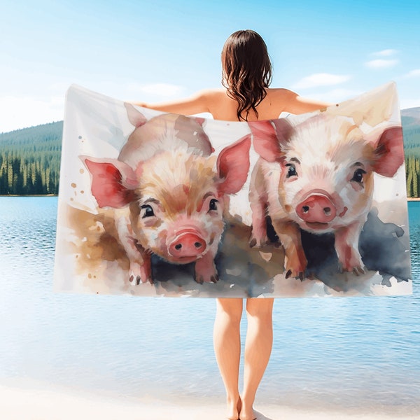 Mini Pig Beach Towel Gift For Mini Pig Lovers Watercolor Design Pool Towel Gift For Animal Lovers Gift For Kids Beach Towels Personalized