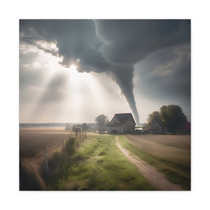 Devastating Tornado with Crepuscular Rays: A Powerful Wall Art of Nature&#39;s Fury