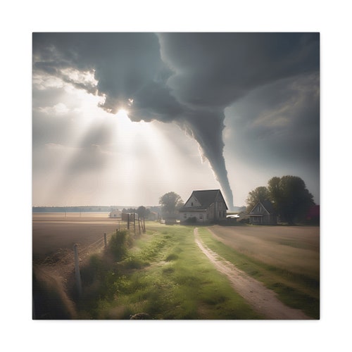 Tornade dévastatrice avec raies crépusculaires : une puissante oeuvre d'art murale représentant la fureur de la nature