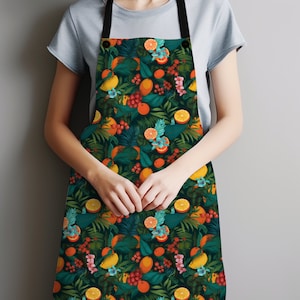 Cute Apron For Woman Tropical Fruits Culinary Apron Sun Seekers Gift Stylish Apron Exotic Fruits Decor Gift For Her Gift For Mom
