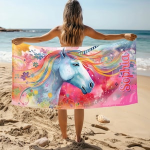 Unicorn Inspired Beach Towel For Girls Gift For Her Summer Pool Party Kids Beach Towel Personalized Unicorn Birthday Gift Under 20