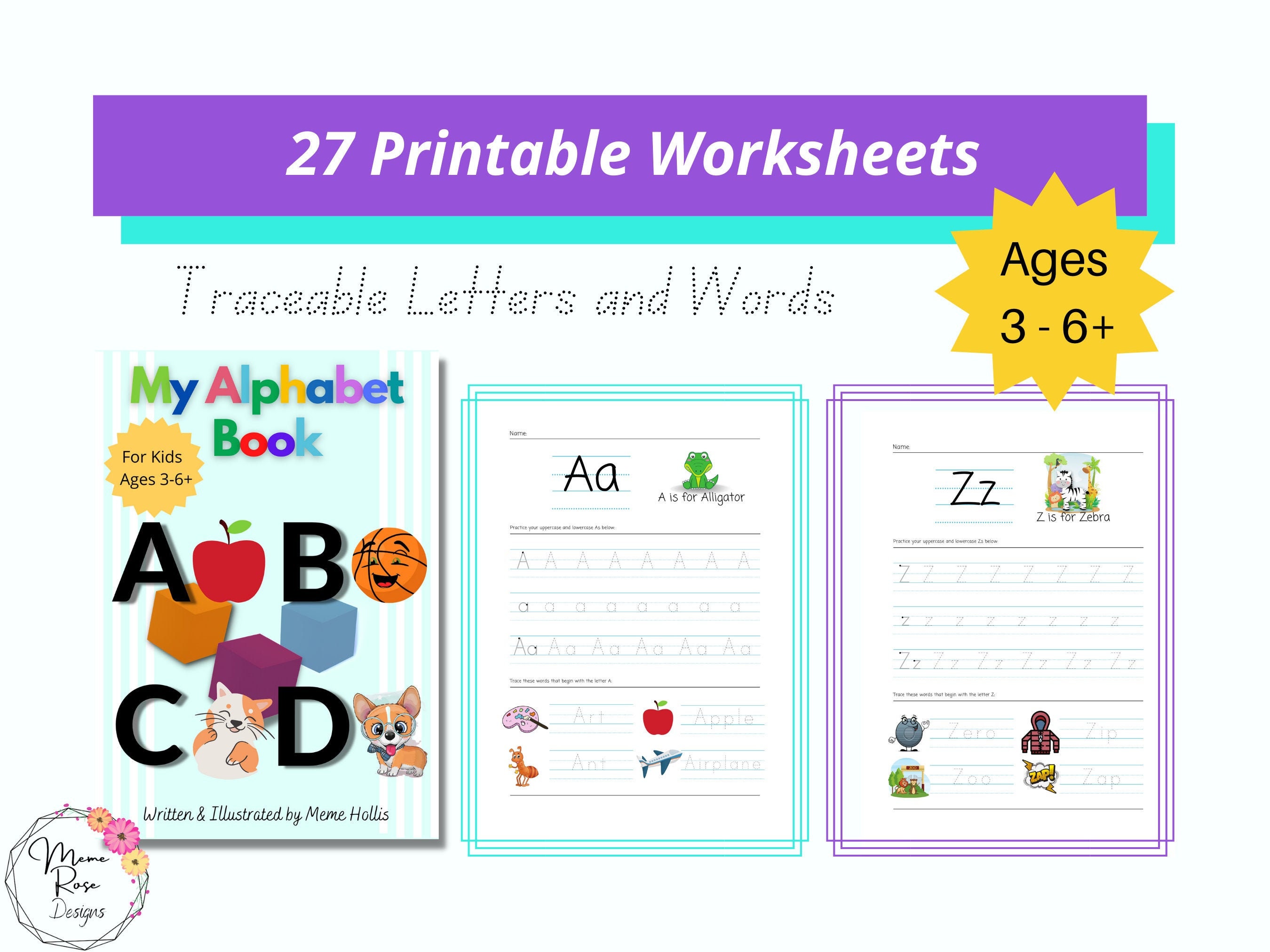 my alphabet book printable abc pdf worksheets traceable etsy