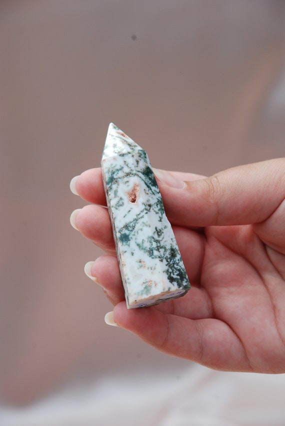 Small Moss Agate tower with lots of white and includes natural | Etsy