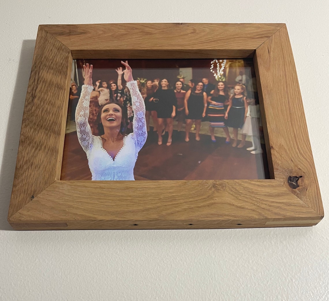 Handmade oak wood picture frame with glass Etsy