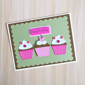 Sparkle Cupcake Birthday Card, Pink Cupcake Card, Handmade Birthday Card