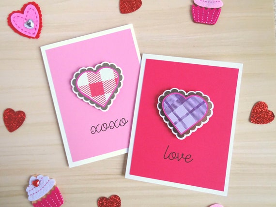 Plaid Heart Card Assortment, Set of 6 Heart Cards, Love Cards 