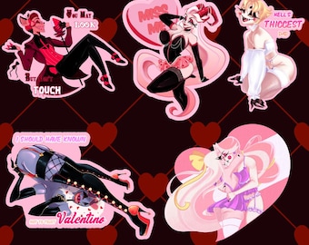 Hazbin Hotel 6" Valentine's Day Stickers [Lucifer, Alastor, Valentino, Lilith, Chaggie]
