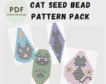 Cat Beading Pattern Pack, Miyuki Round Brick Stitch Pattern, PDF Downloadable Pattern