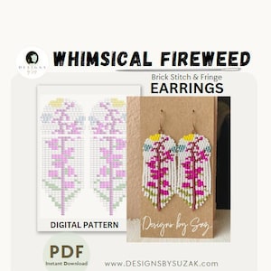 Whimsical Fireweed Earring Pattern, Miyuki Round Pattern, PDF Downloadable Pattern
