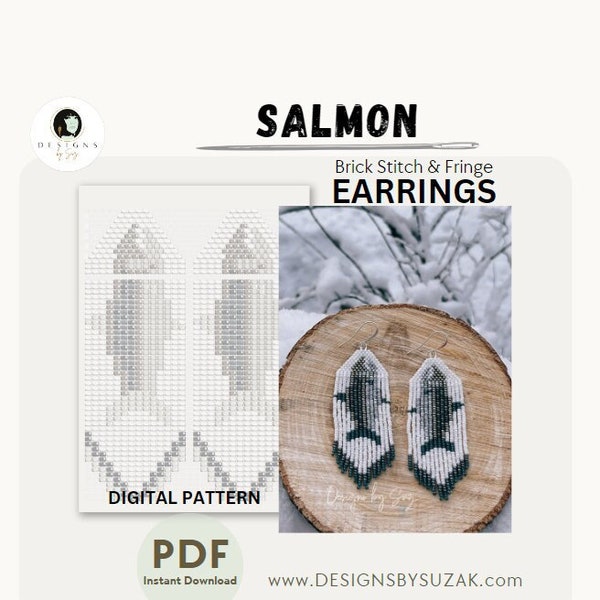 Salmon Earring Pattern, Miyuki Round Pattern, PDF Downloadable Pattern