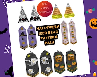 Halloween Beading Pattern Pack, Miyuki Round Brick Stitch Pattern, PDF Downloadable Pattern