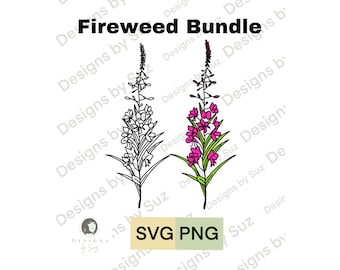 Fireweed SVG, PNG, Archivo Digital Alaska Fireweed, Arte dibujado a mano / Sublimación