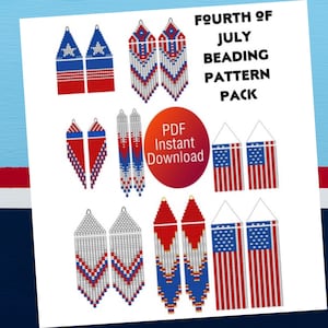 Fourth of July Beading Pattern Pack, Miyuki Brick Stitch Pattern, PDF Downloadable Pattern