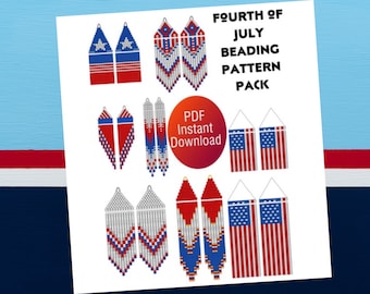 Fourth of July Beading Pattern Pack, Miyuki Brick Stitch Pattern, PDF Downloadable Pattern