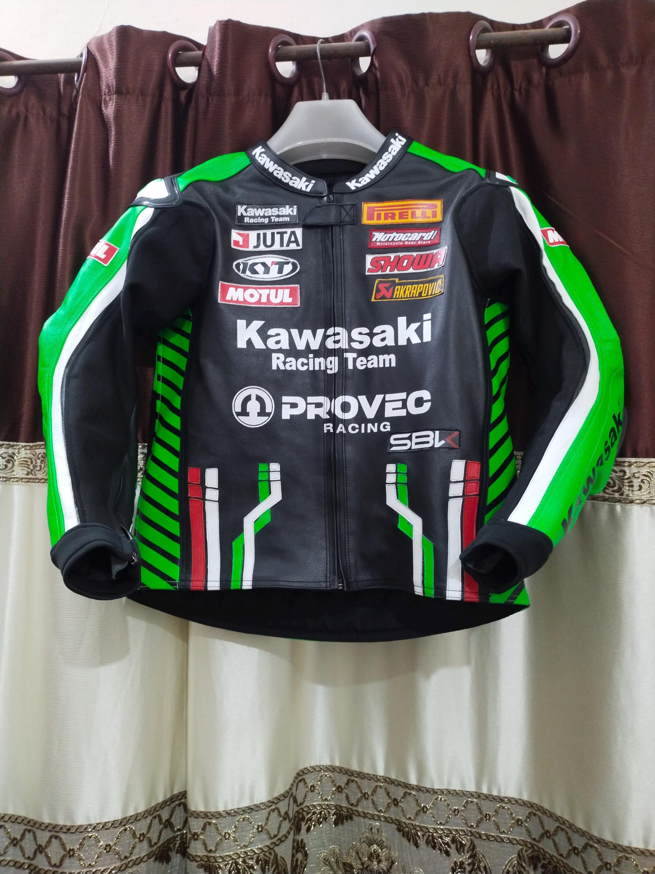 Kawasaki Motogp Leather Racing Jacket – CE Armored Sportbike Biker