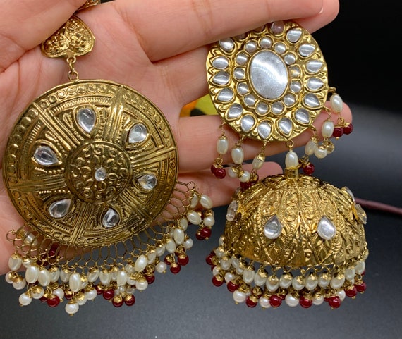 Buy Pipal Patti Punjabi Earrings Chandbali Earrings India Big Chandbali  Earrings Jadau Jewelry Punjabi Jewelry India Earring Pipal Patti Earring  Online in India - Etsy