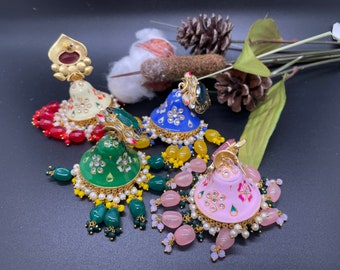Bollywood Style Indian Painted Jhumka Earrings| Perfect for Weddings, Partywear earrings| Painted Jhumkas | Statement Jhumkas| Gift for her