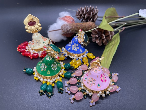 Bollywood Style Indian Painted Jhumka Earrings Perfect for Weddings Partywear Earrings Painted Jhumkas Statement Jhumkas Gift for Her Etsy