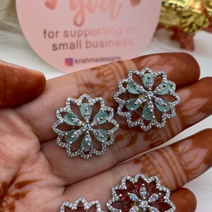 Beautiful Flower AD ( American Diamond) Style Studs | Everyday earrings | Special occassion earrings|Holiday Gifting| Silver, Gold |