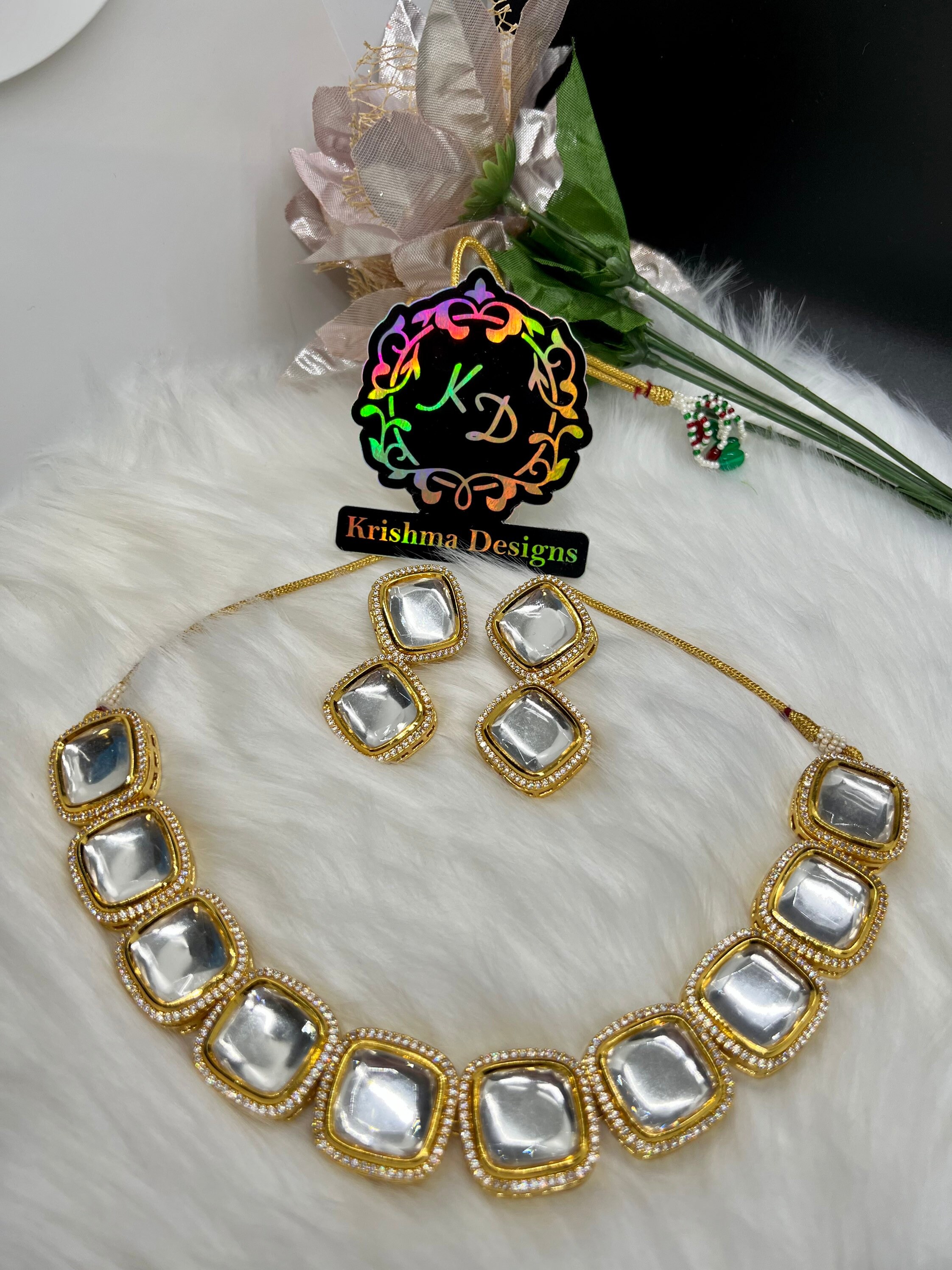 Big stone necklace set deals