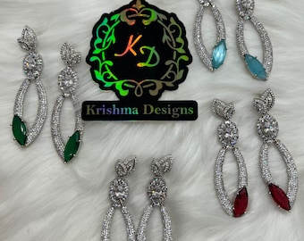 HighEnd Beautiful American diamond Dangling earrings| AD statement earring| gift for her| emerald, pink,ruby, mint| indian pakistani jewelry