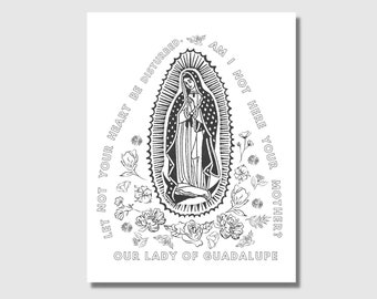 Our Lady of Guadalupe Coloring Page, Catholic Coloring Page, Printable Coloring Page, PDF