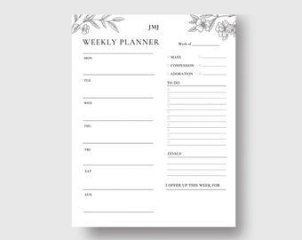 Printable Weekly Planner with Spiritual Trackers, Catholic Weekly Planner, Printable Weekly Planner, Minimal Design, PDF