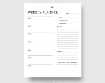 Printable Weekly Planner with Spiritual Trackers, Catholic Weekly Planner, Printable Weekly Planner, Minimal Simple Design, PDF