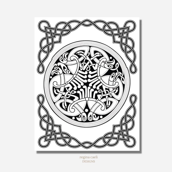 Book of Kells Coloring Page, St. Patrick's Day Coloring Page, Celtic Design Coloring, Book of Kells, Printable Coloring Page, PDF