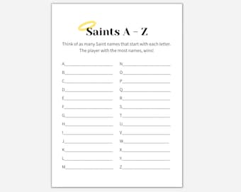 Saints A-Z Printable Game, All Saints Day Game, All Saints Activity, Saint Game, Catholic Printable, Catholic All Saints Day, PDF