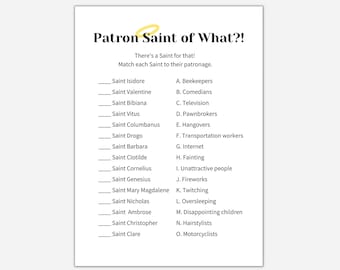 Patron Saint of What?! Printable Game, All Saints Day Game, All Saints Activity, Saint Game, Catholic Printable, Catholic All Saints Day