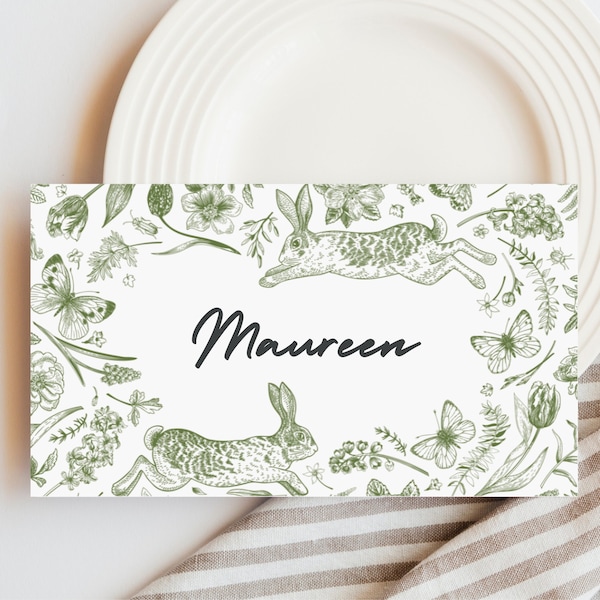 Printable Easter Place Cards, Easter Food Cards, Easter Place Cards, Bunny Place Cards, Green and White Easter Cards, Printable Easter