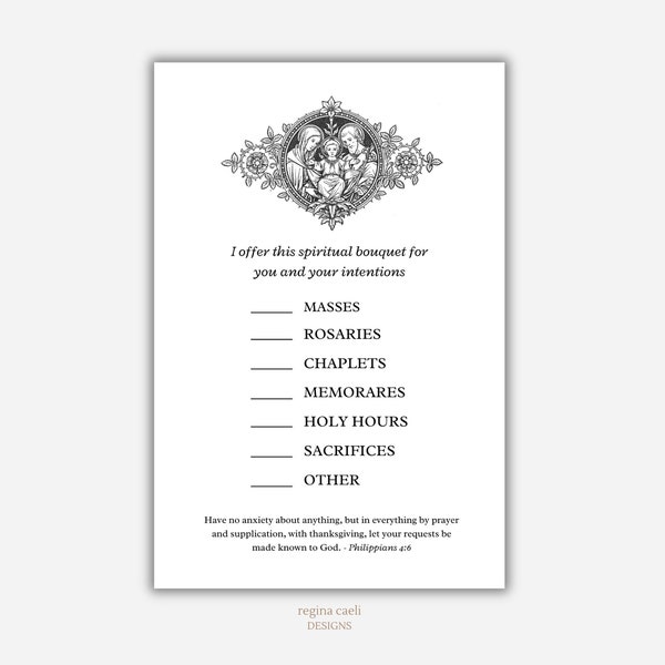 Spiritual Bouquet Printable, Spiritual Bouquet Card, Prayer Card Printable, Printable Catholic Card, Catholic Spiritual Bouquet Printable