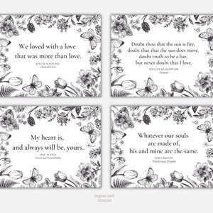 Literary Valentines, Literary Love Quote Cards, Literary Love Quotes, Printable Valentines, Literary Greeting Cards, PDF