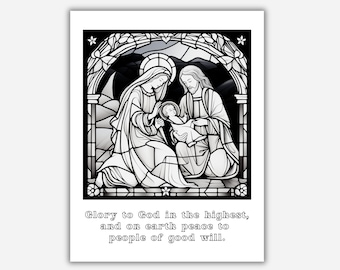Nativity Coloring Page, Stain Glass Nativity Coloring Page, Christmas Coloring Page, Catholic Coloring Page, Printable Coloring Page, PDF