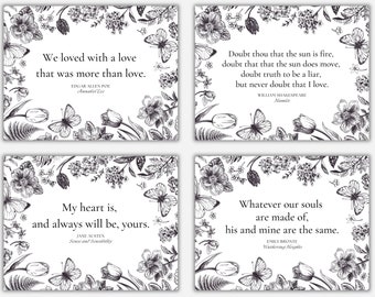 Literary Valentines, Literary Love Quote Cards, Literary Love Quotes, Printable Valentines, Literary Greeting Cards, PDF