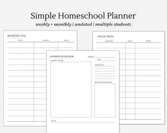 Simple Homeschool Planner Printable, Minimalist Homeschool Planner Printable, Homeschool Printables, Weekly and Daily Planner, PDF