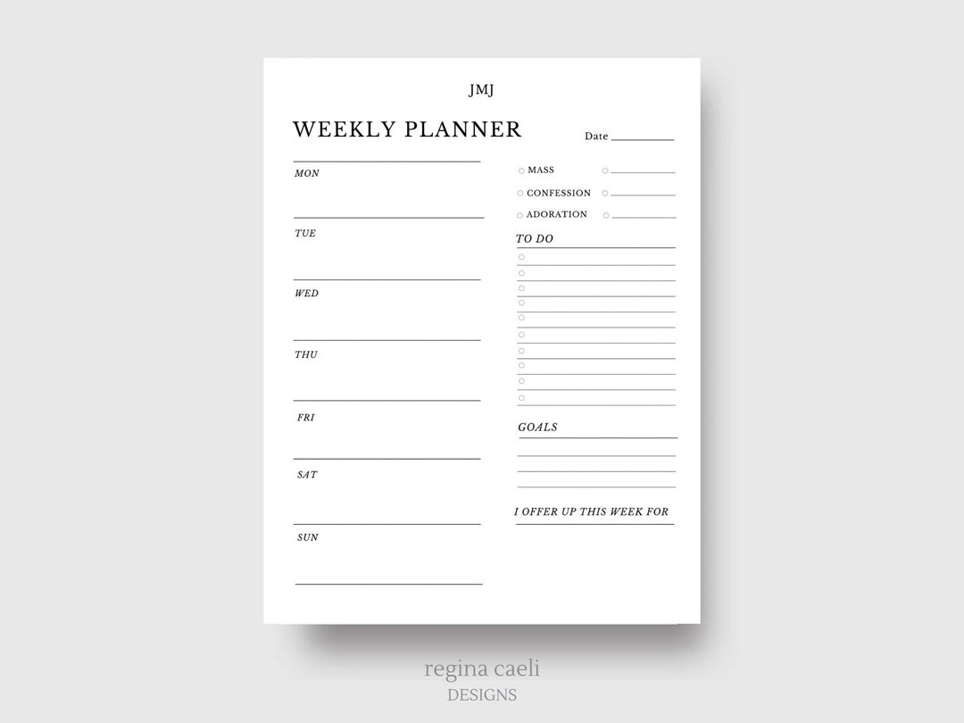 Printable Weekly Planner With Spiritual Trackers, Catholic Weekly ...