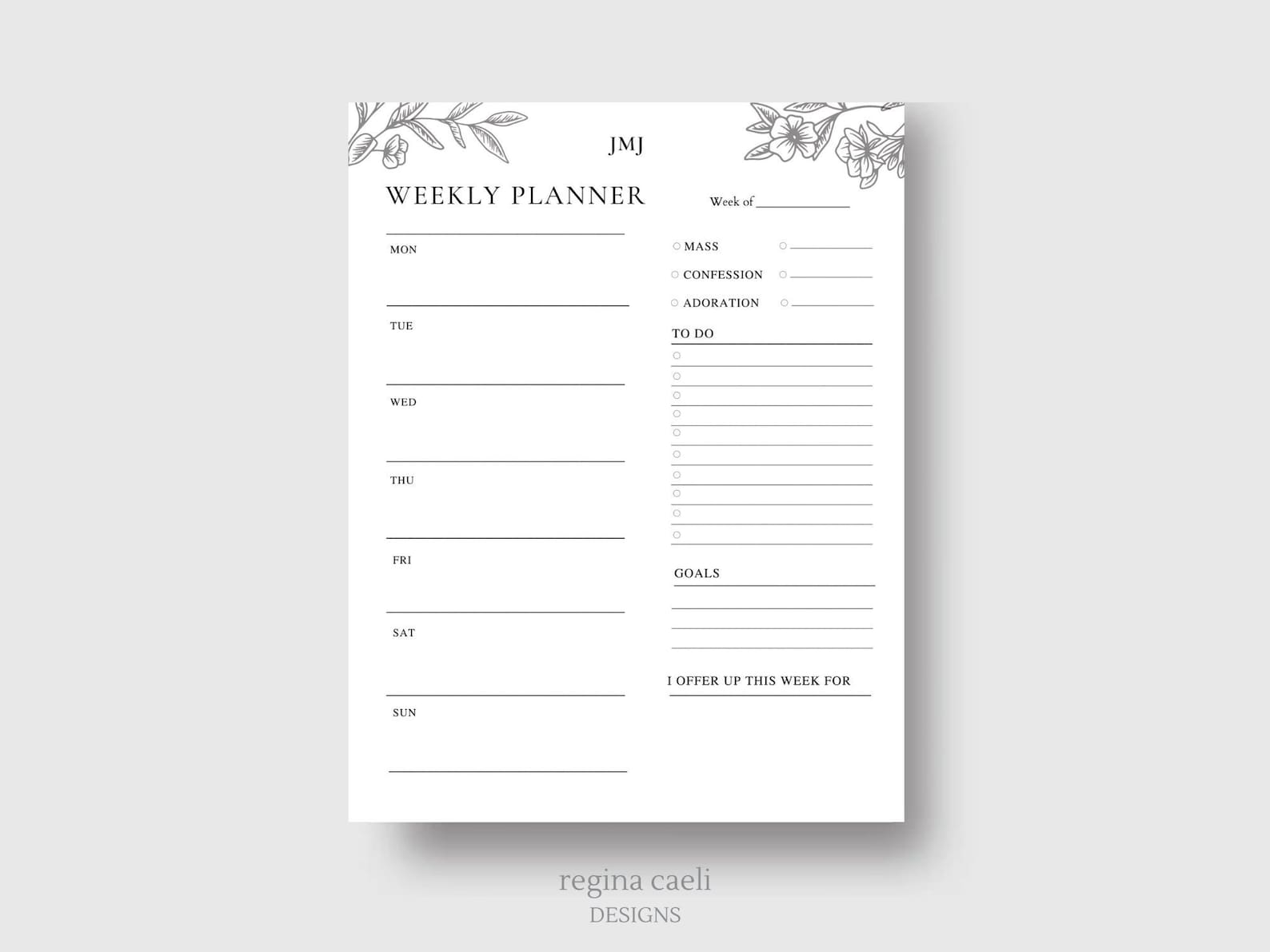 Printable weekly planner with spiritual trackers catholic weekly